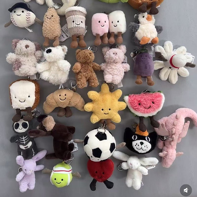 Cute And Creative Plush Doll Keychain In The Style Of Fun Jelly, Featuring Eggplant And Croissant Designs - Image 2